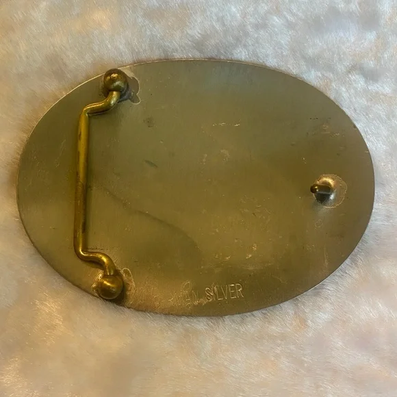 🍀VTG German Silver Brass and Turquoise Mosaic Belt Buckle
